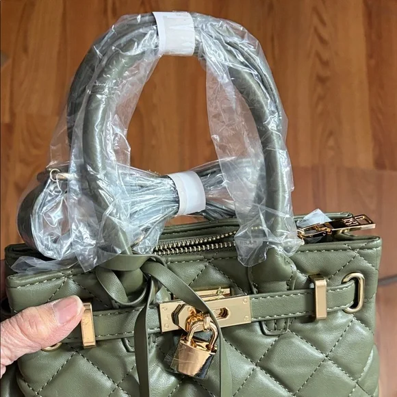 Olive Quilted Vegan Leather Handbag - Picture 6 of 15